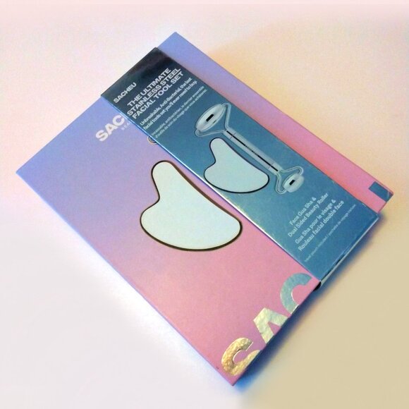 Stainless Steel Gua Sha and Facial Roller Set by Sacheu